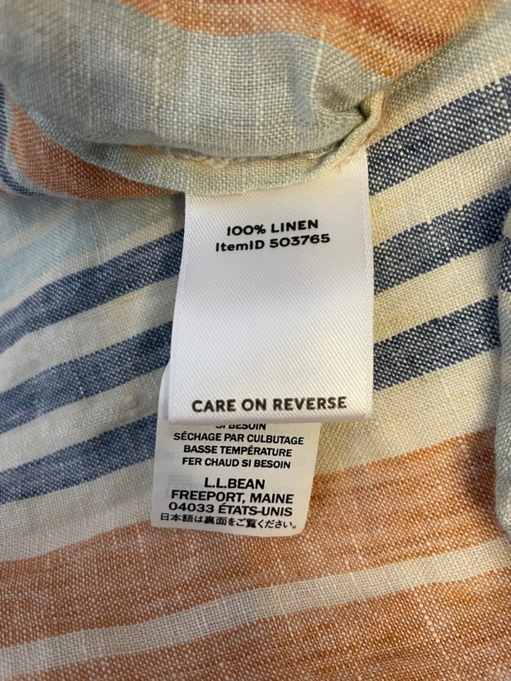 NWOT LL BEAN Striped Tie-Front Linen Blend Top - Blue, Rust, Cream, Tan - Picture 4 of 4